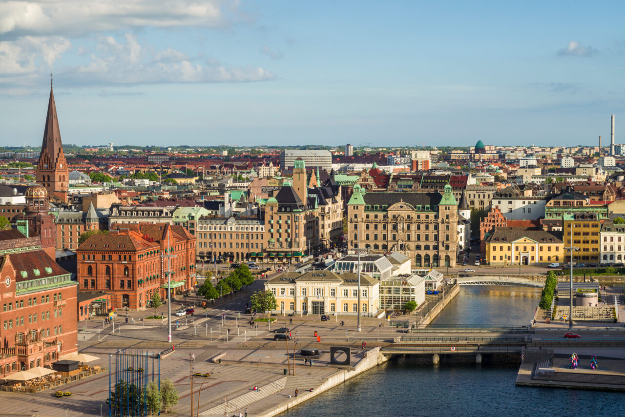 Sweden, Scania, Malmo, Inre Hamnen Inner Harbor, High Angle View